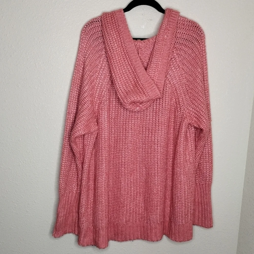 Torrid Chunky Pullover Hooded Raglan Sweater Rose Plus Size 3X